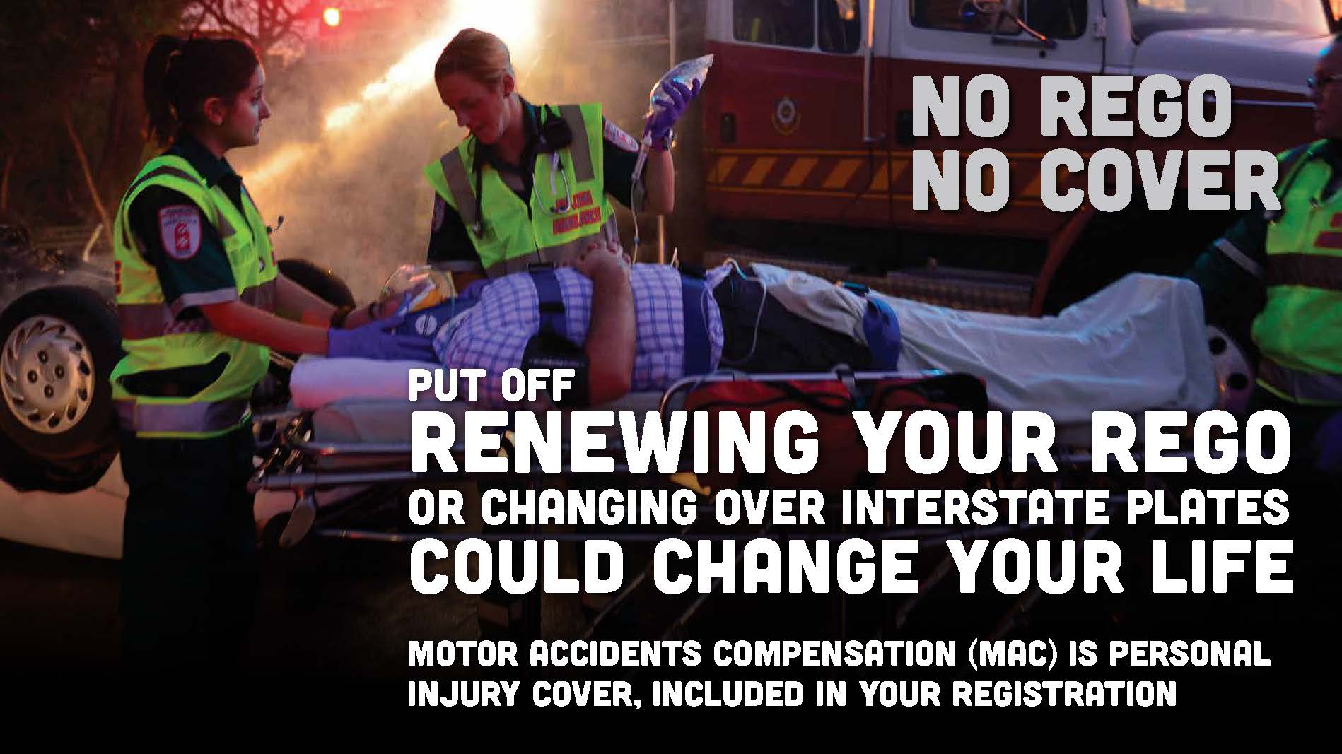 In the background there's a firetruck parked next to a white car which has crushed and lays on it's roof. Three paramedics are pushing a man who is strapped on a stretcher. He wears an oxygen mask and a paramedic is carrying the drip bag which is attached to his arm.