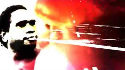 Colours cloud the screen. Black and white clouds form the face of an indigenous man.